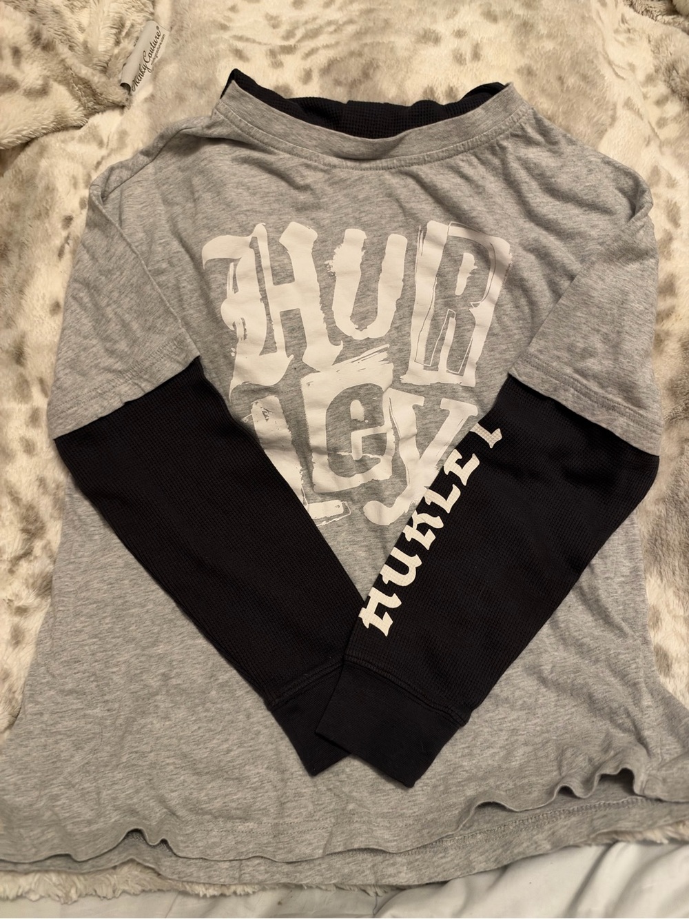 Hurley Gray Tee with Black Layered Long Sleeves